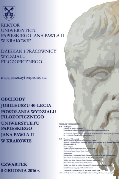 czterdziestolecie wydziału filozoficznego uniwersytetu papieskiego jana pawła drugiego w krakowie